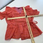 J.Crew Shirt Womens XS Pink Orange Gingham Wrap Ruffle Tie Waist Peplum AW940 Photo 8