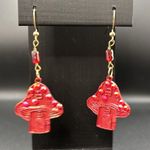 Red & Orange Cottage Mushroom Earrings with Beads Photo 1