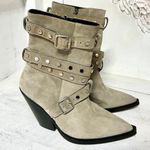 IRO Bonobal Buckled Suede Pointed Stacked Heel Ankle Boots Gray Women's 40 / 9.5 Photo 1