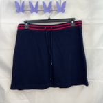 CHAPS  women's pull on navy striped drawstring cotton stretch knee skirt casual L Photo 0