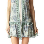 Free People  Dress Size Small Green Cream Halter Neck Printed Boho Chic Photo 0