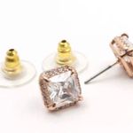 Kate Spade Save the date Rose Gold pave princess cut Cubic Zirconia stub earring Photo 6