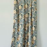 Anthropologie Drew Cream Gold Blue Wide Leg High Rise Trouser Satin Pants S Photo 0
