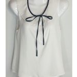 ZARA  White & Black Blouse‎ Women's XS Tie Neck Flowy Casual Top Academia Preppy Photo 0
