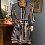 Nina Leonard Black and White Geometric Print Fit & Flare Sweater Dress NWT Photo 2