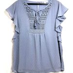 DR2 Medium Baby Blue Ruffle Shoulder Top Boho Tied Lace Clip Dot Work Cute Girly Photo 0