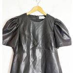 Tanya Taylor Antonella Mini Dress Size 6 Black Pleather Puff Sleeve Cocktail Photo 3
