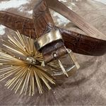 Fossil  Leather Embossed Crocodile Belt Caramel Color Cowhide Gold Buckle Small Photo 0