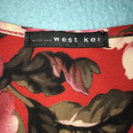 West Kei floral red blouse puffy balloon long sleeves v-neck hi-low NEW size S Photo 2