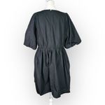 Madewell Poplin Mini Dress Women's 6 Black Crewneck Bubble-Sleeve Elastic Waist Photo 4