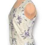 Vintage Dress Barn Blouse Cream Purple Floral Squareneck Sleeveless Linen Blend Purple Size M Photo 1