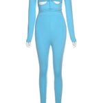 She’s Bad 2 Piece Hollow Out Bikini Turtleneck Bodycon Jumpsuit Set Photo 6