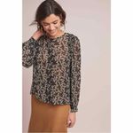 Paige Ambrosine Sheer Floral Silk Blouse Black Medium Ruffle Photo 2