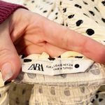 ZARA Smocked Square Neck Ruffle Hem Polka Dot Midi Dress Cream Black XS Photo 1