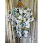 Hot Cotton 100% Natural Tropical Leaves Pullover Pintuck V Neck Blouse Top L Size L Photo 3