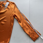 Mango MNG Womens Sz 8 Satin Top Blouse High Neck Long Sleeve Light Bronze Orange Photo 12
