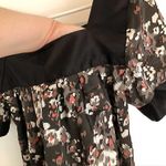 Apostrophe Brown Tan Coral Pink Floral Satin Square Neck Short Sleeve Blouse S Photo 4