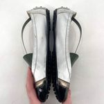 Tod's Womens Leather Round Toe Slip-On Ballet Flats Shoes Silver Black Size 38.5 Photo 6