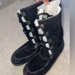 Sonoma Black Suede Moccasin Lace-Up Boots with White Sherpa Lining Photo 2
