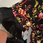 Umgee Jumpsuit L Black Floral Boho Cottagecore Romper Drawstring Waist + Pockets Photo 4