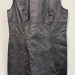 Vtg 90s Y2K SPENSER JEREMY Black Leather Sheath Dress 10 Sleeveless Biker Photo 0