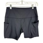 Oalka Black Wide Waistband Stretchy Athletic Bike Yoga High Rise Shirts Size M Photo 0