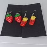 Handmade Cute Strawberry and Fries Earrings Set Photo 0