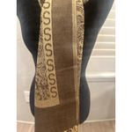 Elegant Brown Gold Paisley Print Scarf Wrap Fringe Viscose Acrylic winter boho Photo 3