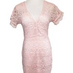 Lovers + Friends Revolve Marni Lace Short Sleeve Mini Tie Back Dress Pink Small Photo 0