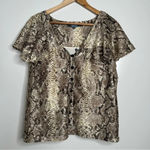 Eva Franco Anthropologie Willow Snake Print Flutter Sleeve Top Size Small Brown Photo 2