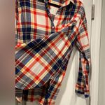 Old Navy  Size M The Boyfriend Shirt Blue Yellow Red Cotton Plaid Flannel Pocket Photo 5