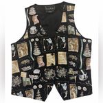 Nicole Miller  1995 Novelty Wedding Bridal Print 100% Silk Black Vest Size Large Photo 0