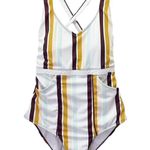 Nani Swimwear One Piece Swimsuit Size Medium Retro Stripe Modest Crisscross Back White Photo 0