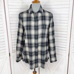 Vince Tartan Plaid Raw Hem Oversized Button Front Flannel Shirt Black Cream XS Photo 1