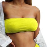 Good American NEW Women's Size XL Electric Yellow Crinkle Bandeau Bikini Top Photo 0