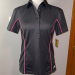 J. Lindeberg logo charcoal gray Polo Shirt Pink piping‎ Athletic Golfing fitted Size M Photo 0