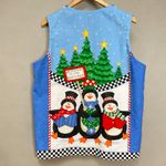 Daisy Kingdom Vest Holiday Christmas Winter Teacher Penguins North Pole Festive Blue Size L Photo 11