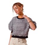 Maeve Anthropologie Black White Cropped Bubble Blouse Size Small Photo 7