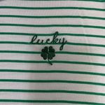 None Striped T-shirt Women’s Size Medium kelly green white stripes lucky embroidery Photo 4