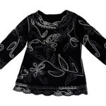 Christopher & Banks  Women's M Black Floral Embroidered 3/4 Sleeve Blouse Photo 0