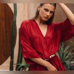 Khush Clothing Red Kaftan Midi Dress Resort Beach Bohemian Holiday Christmas Size L Photo 1