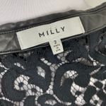 Milly  Black Silk Lace Lamb leather Sleeveless Button Down Blouse Size 2 Photo 6