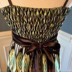 Boho Dress Spaghetti Strap Earthy Brown Green Silky Fit and Flare Photo 5
