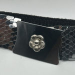 Vintage Silver Fish Scale Belt Metal STRETCHY Flower Buckle Shiny Sparkly Disco Photo 0