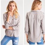 American Eagle  AEO Gray Military Lightweight Long Sleeve Button Down M Photo 1