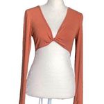 Princess Polly Copper Ribbed Twist Plunge V-Neck Long Sleeve Bra Crop Top Photo 0