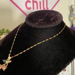 NEW Gold Pink Cherry Rhinestone Pendant Necklace Photo 3