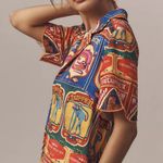 Farm Rio  Graphic Scalloped Mini Shirt Dress, Size L Photo 4