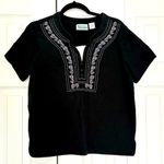 None Shenanigan’s Black White Embroidered V-neck Short Sleeve Shirt Top Blouse Photo 1