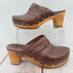 UGG  Vivica Genuine Leather Wood Sole Platform Clogs with Studs Sheepskin Lined Photo 0